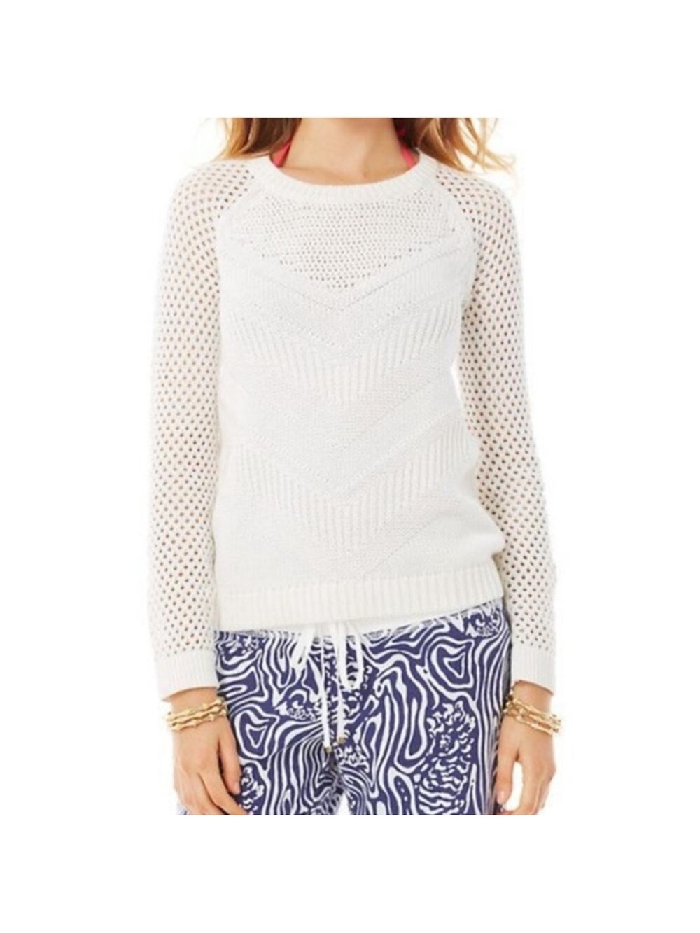 Lilly Pulitzer White Blythe Knit Crewneck Sweater Size L
